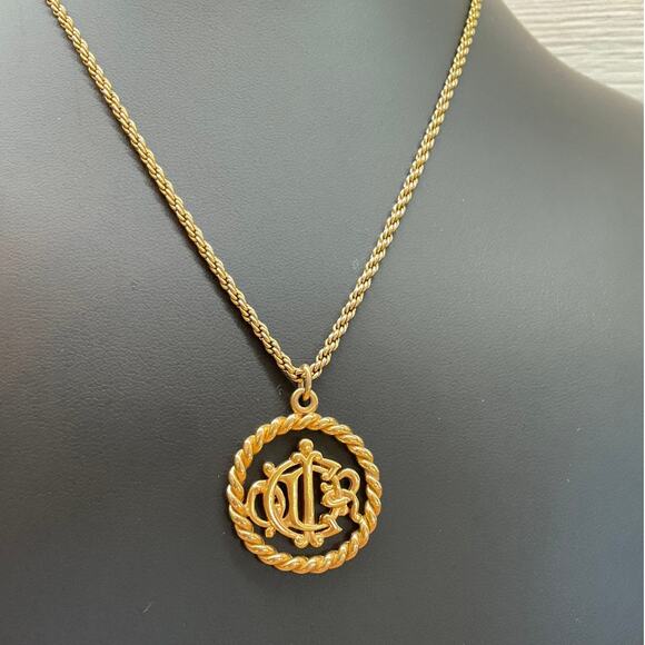 Vintage Dior Medallion Necklace - Antique Gold